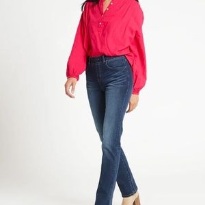 Betabrand Yoga Denim Straight-Leg 4-Pocket Dark Distressed Size XL